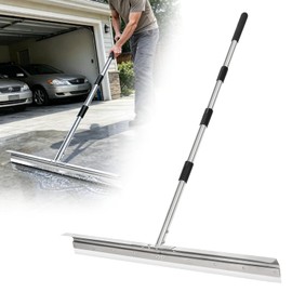 Heavy-Duty Large Floor Squeegee for Concrete, 33.4" Commercial Silicone Blade Squeegee for Floor with 63" Stainless Handle, Anti-Splash Curved Baffle for Garage, Factory, and Tough Cleaning Jobs