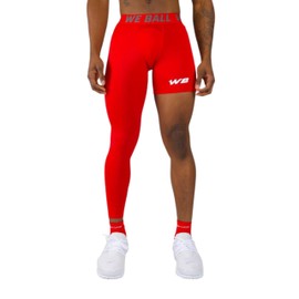 We Ball Sports Athletic Compression Tights | Men's Single Leg Sports Tights | One Leg Compression Base Layer Leggings for Men (Full, Red)