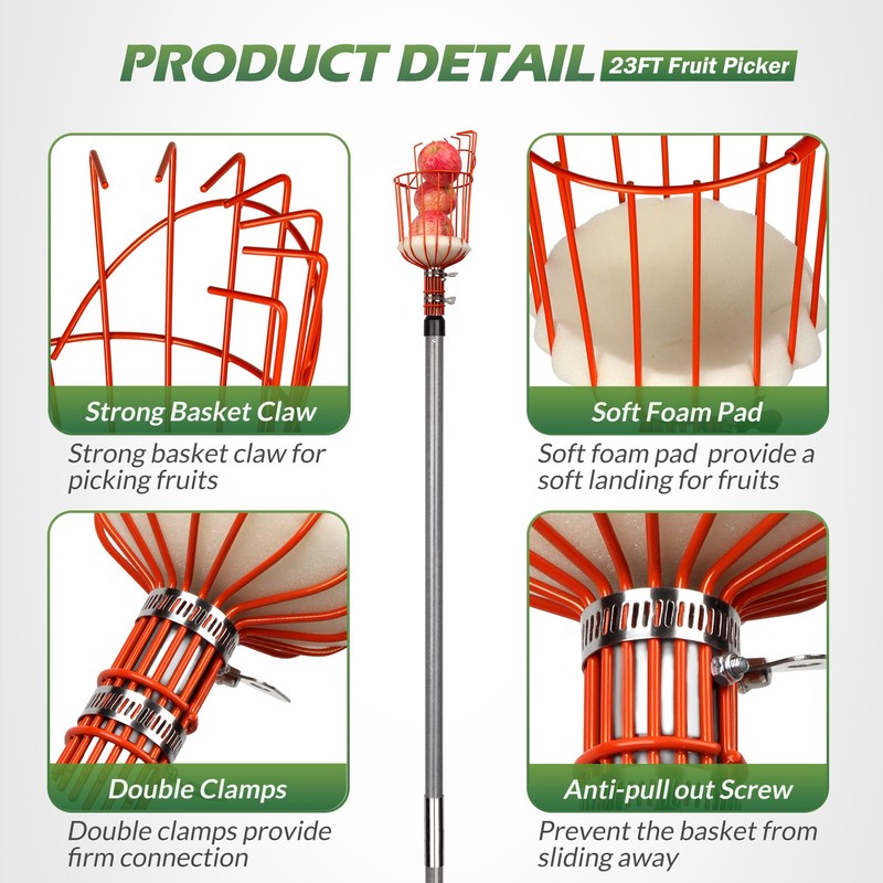 Walensee 23FT Fruit Picker, Adjustable Fruits Picker Tool with Fiberglass