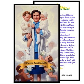 Gifts by Lulee, LLC Saint Gianna Berretta Molla Patron of Pediatricians Medal Blessed Prayer Card Necklace Chaplet and Set of Two or Four Glass Candles Sold Separately or Together Your Choice (card)