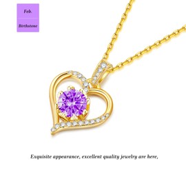 Panda Eyes Heart Necklaces for Women Gold-Plated 925 Sterling Silver Birthstone Pendant Jewelry Her Sister Friends (18K-Gold-02-Feb)