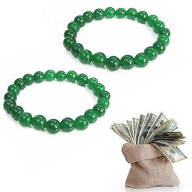 Green Bracelet Lucky Wealth Bracelets Feng Shui Lucky Charm Bracelet for Business Green Stone Beads Triple Protection Bracelet for Good Fortune, Lucky and Wealth (2 Pcs)