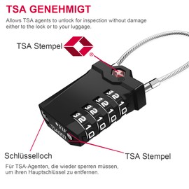 TSA luggage lock, 4-digits, suitcase combination lock, numerical code with opening alarm display.
