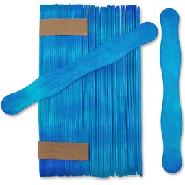 Wooden Blue 8" Fan Handles, Wedding Programs, Paint Mixing, Pack 75, Jumbo Craft Popsicle Sticks for Auction Bid Paddles, Wooden Wavy Flat Stems for Any DIY Crafting Supplies Kit, by Woodpeckers