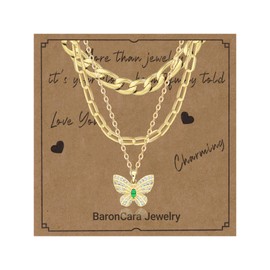 BaronCara Gold Necklace for Women – Chunky Gold Necklace, Layered Necklaces for Women with Fashion Pendant 14K Gold Plated Statement Necklace, Adjustable Choker Necklace