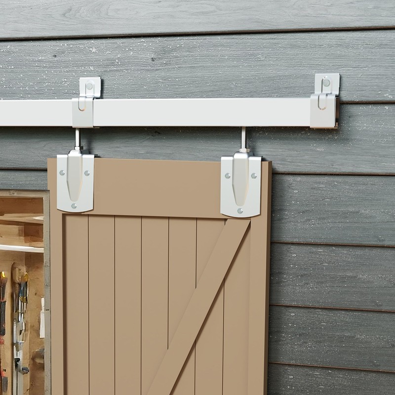JUBEST 8FT Box Rail Exterior Barn Door Hardware Kit, Heavy
