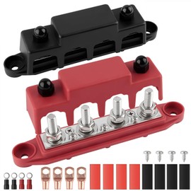 KINGHON 12V-48V DC Busbar Distribution Block, 250A BusBar Box with 4 x M8 Terminal Bolts, Power Distribution Block for Car, RV, Boat, Yacht