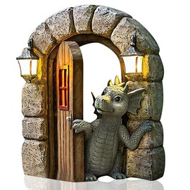 TQPXZO Garden Dragon Figures Decoration, Resin Dragon Sculpture Garden, Open Door Dragon Figures Decoration, Garden Figures for Outdoors, Dragon Decorative Figures for Gift Mum