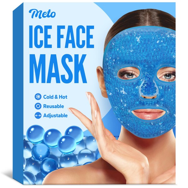 Meto Ice Face Mask, Ice Mask for Face, Face Ice Pack Reduce Face Puff, Dark Circles, Gel Beads Hot Heat Cold Compress Pack, Face SPA for Women Sleeping, Pressure, Headaches, Face Mask Skin Care (Blue)