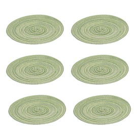 Buachois Pack of 6 Woven Place Mats 20 cm Round China Grass Braided Placemats, Heat Resistant Non-Slip Coasters, Washable Dining Table Place Mats for Home Wedding Decoration (Green)