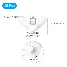 sourcing map M6x1.0" Wing Nut 25 Pcs, Nylon Butterfly Wing Nuts Fasteners Parts Hand Twist Tighten Wing Nuts for Machinery Electronic Equipment DIY, Black