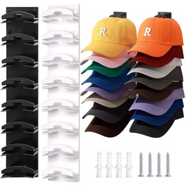 2 Pack Hat Organizer for Cap, Hat Rack for Wall with Strong Adhesive, Wall Mounted Hat Hooks Hold up to 16 Hats for Closet Door and Bedroom wall (12.6x2.3 inch) - Color: black