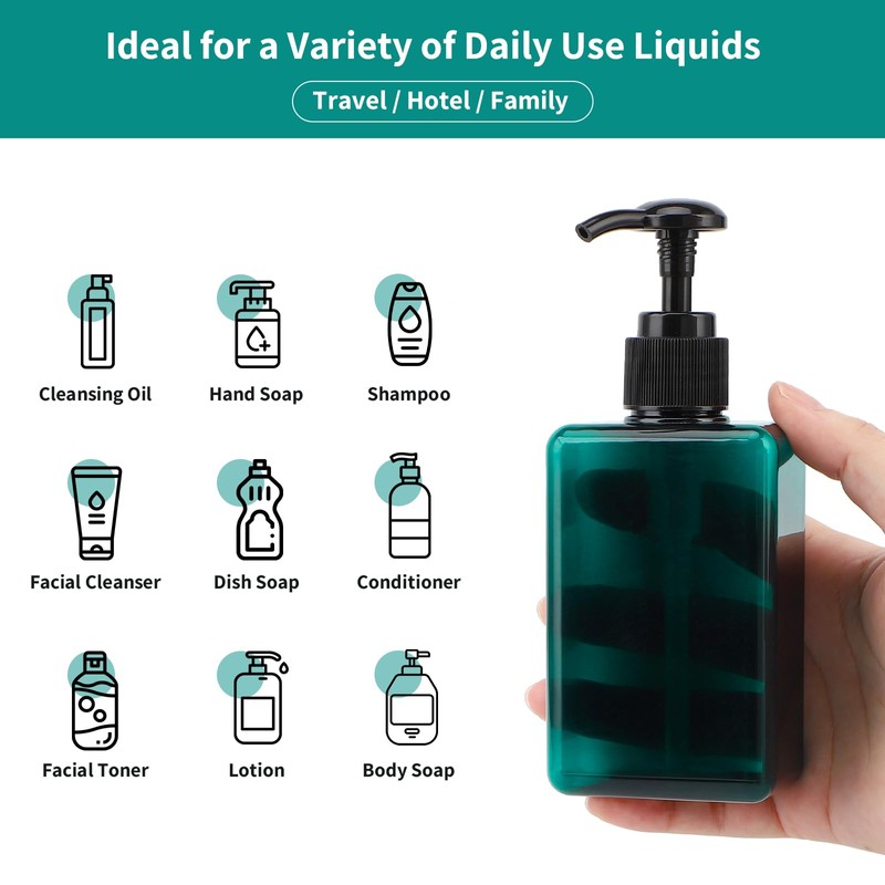 Segbeauty Square Pump Dispenser, 200ml 4pcs Translucent Lotion Bottles, Travel