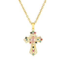StyleJella Colorful Gold Cross Pendant Y2k Necklace for Women - Cute Multicolor Pink Crystal Cubic Zirconia Turquoise Stone Gothic Cross Necklaces Costume Christmas Goth Chain Prom Jewelry Gift
