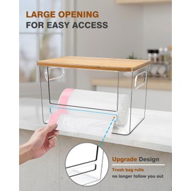 Trash Bag Dispenser 2 Pack, Acrylic Garbage Bags Dispenser with Bamboo Top, Extra Large Trash Bag Holder Dispensers Under Sink for Kitchen, Cabinet, Laundry Room, Pantry Organizer and Storage