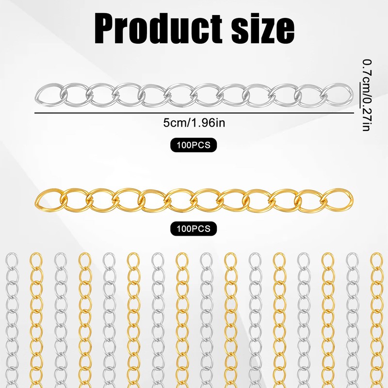 200Pcs Necklace Chain Extender for Jewelry Making 5cm Tail Extender