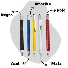 Pluma 6 En 1 Multifuncional Desarmador Regla Nivel abeza plana y Destornillador Phillips/Regla/Nivel de burbuja, Herramienta multifunción (Plata)
