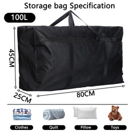 2 Pcs 100L Large Storage Bag, Heavy Duty Moving Totes, Extra Large Storage Bag with Zips forClothes Storage, Laundry Bag, Packing, House Solutions, Sustainable, Water-Resistant (black)
