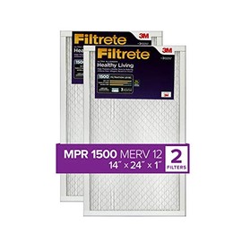 Filtrete 14x24x1 Furnace Air Filter MPR 1500 MERV 12, Healthy Living Ultra Allergen, 2-Pack (exact dimensions 13.81 x 23.81 x 0.78)