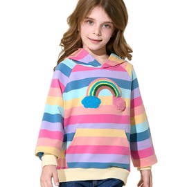 Julerwoo Girls Color Stripe Sweatshirts Furry Rainbow Prints Sweatshirt Hoodies (7/8, Furry Rainbow)