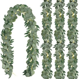 4 Pack Artificial Eucalyptus Garland with Willow Leaves, 6.5 Feet Fake Greenery Vines Swag for Wedding Table Runner Doorways Decoration Indoor Outdoor