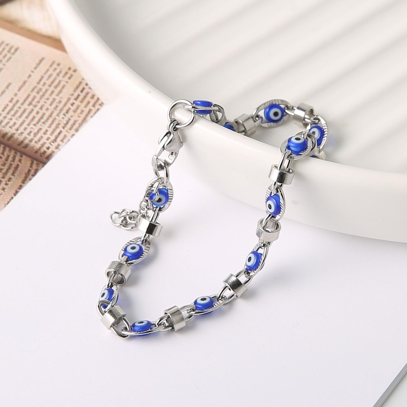 STWTR Ladies' Evil Eye Bracelet - Stainless Steel Blue Red