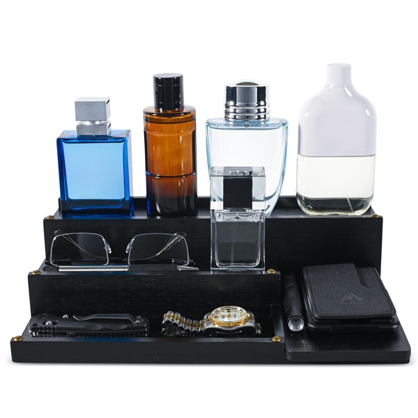 Manzano Essentials Wooden Cologne Stand Organizer for Men - Bamboo
