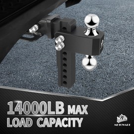 METOWARE METOWARE Adjustable Trailer Hitch - Aluminum Tow Hitch Fits 2-Inch Receiver - Heavy Duty Drop Hitch with 8-Inch Drop/Rise for Truck (12,500 LBS GTW), Double Stainless Steel Locks & Hitch Pin (Black)
