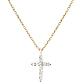 Funstree 14k Gold Plated Sterling Silver Diamond Cross Pendant Necklace Cross Necklace for Women Cross Pendant Necklaces for Girl Gifts Jewelry
