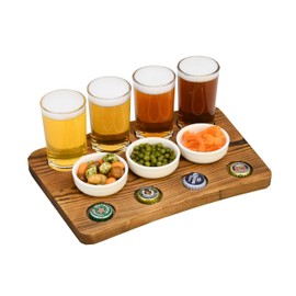 Wooden Craft Beer Flight Board Tray w/Drink Glasses & Food Pairings, Rustic Serving Tray, Charcuterie & Cheese Board, Party Tray, Rustic Farmhouse Décor