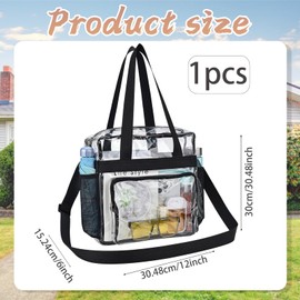 Clear Tote Bag, Clear Bags for Travel, Large Transparent Toiletries Bag with Zipper and Shoulder Strap, Transparent Bag for Women Men, Waterproof Makeup Bags for Work, Travel, Shopping