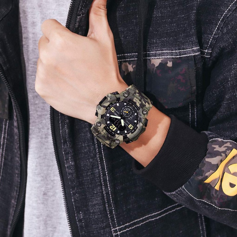 IJAHWRS Men's Camouflage Watch, Large Face Multifunctional Waterproof Shockproof Sports