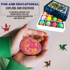 Bath Bombs for Kids with Surprise Inside - 12 Organic Bubble Bath Fizzies with Dragon Egg Toys. Gentle & Kids Friendly w/Rich Bubbles & Rainbow Colors, Birthday Gifts for Boys, Girls