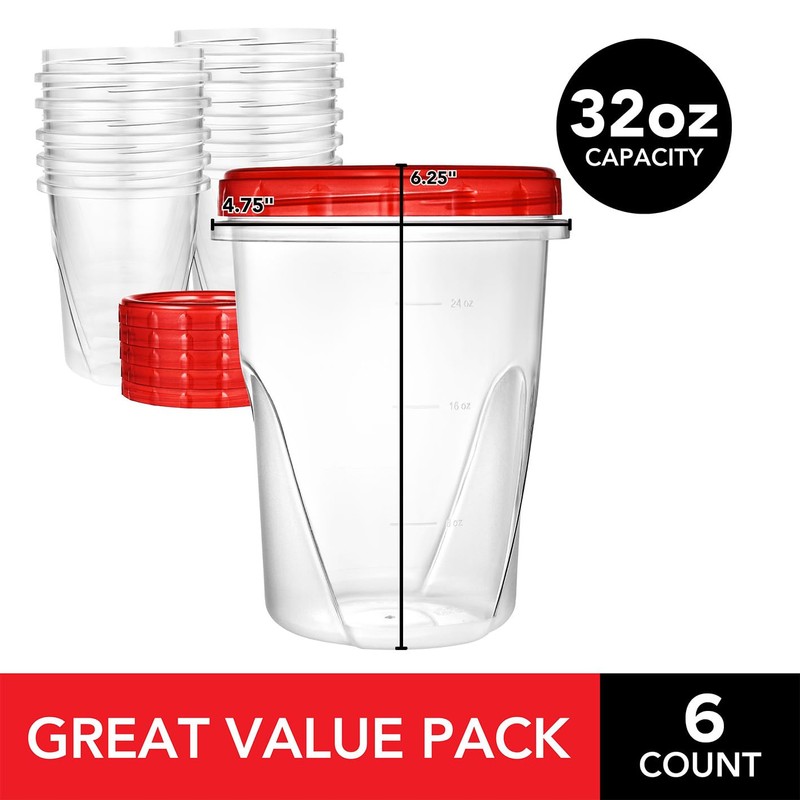 Stock Your Home 32oz Plastic Containers with Red Twist Top