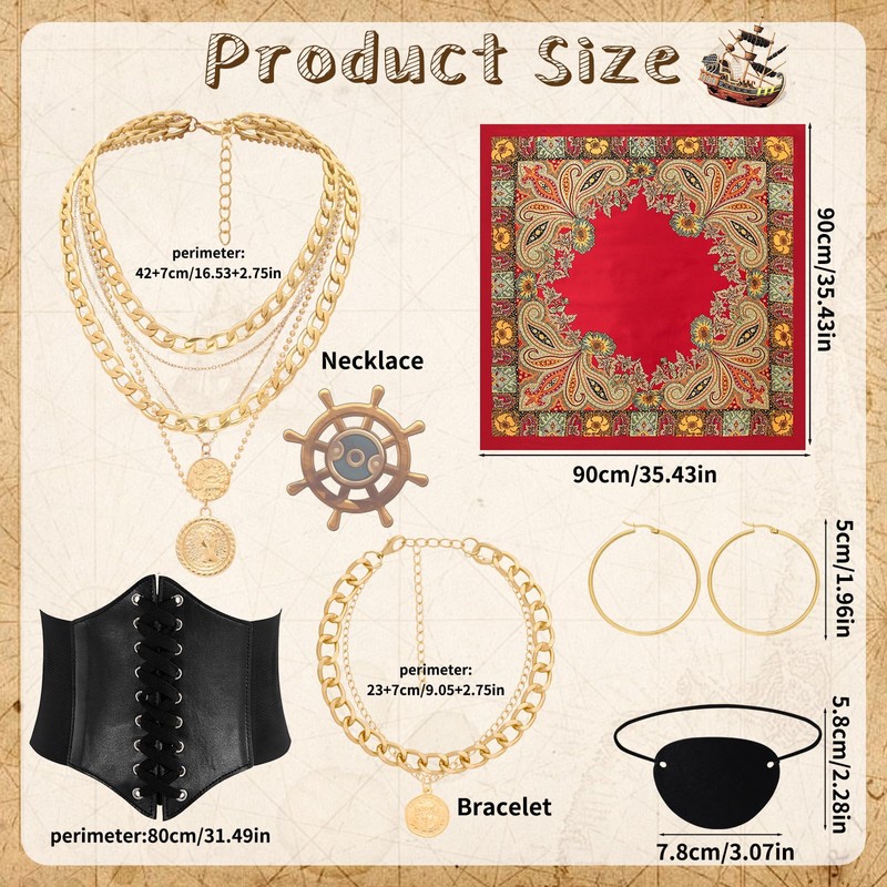 Pirate Costume Accessories Set for Women Pirate Head Scarf Eye