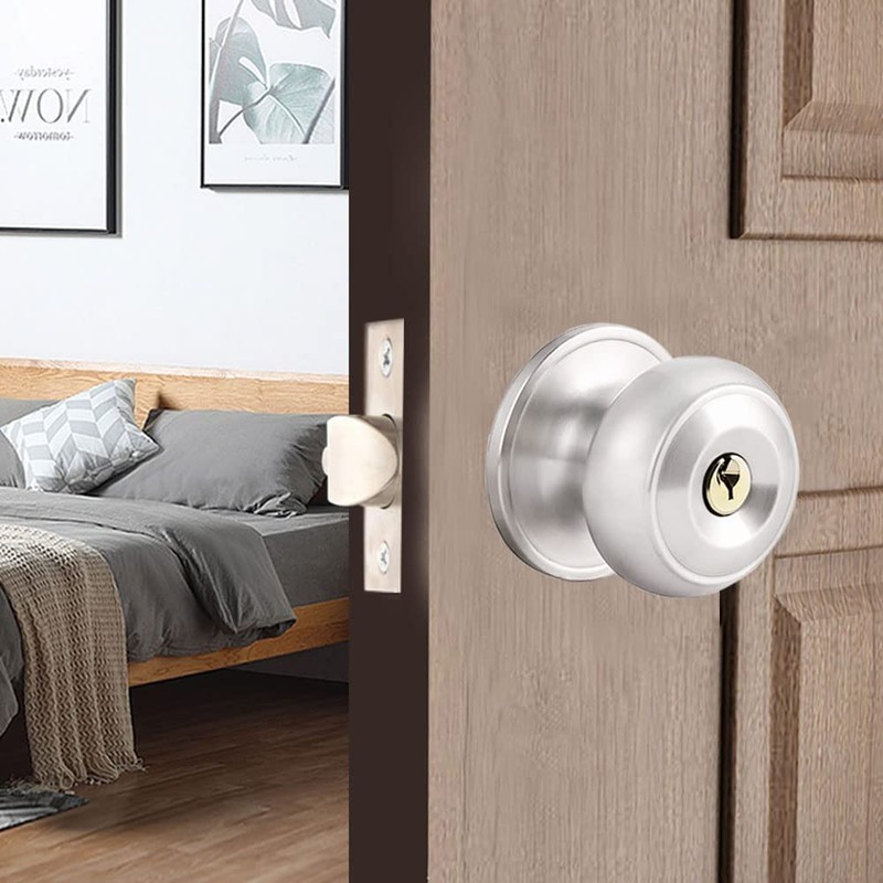 AMOTOFO Door Knobs with Lock Round Style Knob, Perfect for