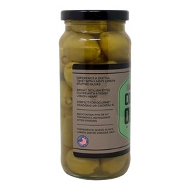 Lara's Premium Lemon Stuffed Cocktail Olives – Hand-Stuffed Green Olives - Drained Weight 10 oz (284g) - Garnish for Dirty Martini, Bloody Mary, Cocktails