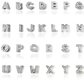 NSBELL 104PCS 8mm Full Rhinestones Slide Alphabet Letters Charms A-Z Alphabet Charms for DIY Necklace Choker Wristbands Bracelets Jewelry Making Charms Supplies, Sliver