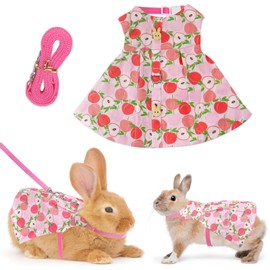 Habbiful Rabbit Harness and Leash Set for Outdoor Training Camping Walking Escape Proof Pink Peach Breathable Bunny Clothes Bunny Outfits for Rabbits Small Pet Supplies, M