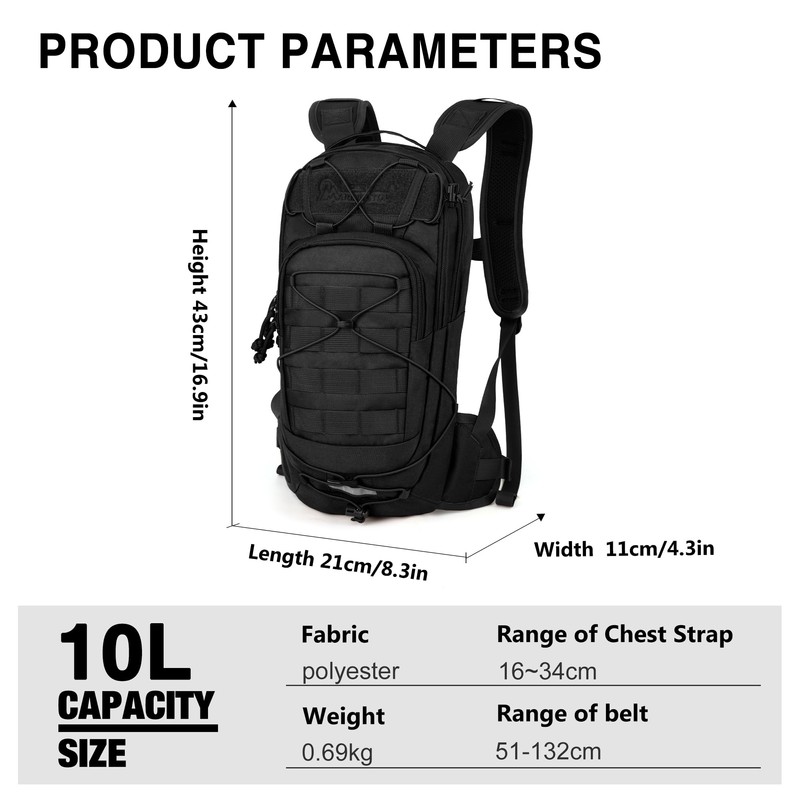 Mardingtop10L Small Tactical Molle Hydration Backpack,Cycling Backpack for Biking,Cycling and
