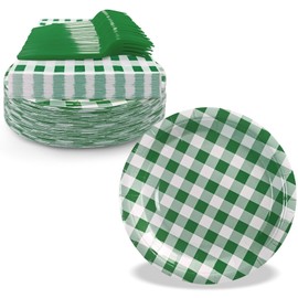 WYQJHKV Serve 35 Dark Green Gingham Party Supplies Include 7 Inch Disposable Dark Green Dessert Paper Plates and Napkins for Wedding Baby Shower Birthday Party(105 Pcs)