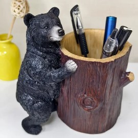 Charming Black Bear Pen Holder - Multi-Functional, Lightweight ABS Resin Desk Organizer with Painted FinishColor: Black, Size: One Size