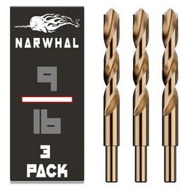 Narwhal 9/16 Inch Cobalt Drill Bits (3 Pack - Industrial Grade M35 Cobalt) 1/2" Shank & 6" Length & 135 Degree Split Point for Drilling Into Metal, Hardened & Stainless Steel, Cast Iron, & More!