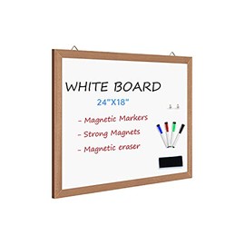 Magnetic Whiteboard for Wall, 24" X 18", Dry Erase White Board with Natural Wood Frame for Home, Office, School…