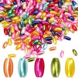 400Pcs/Lot New 0.15 x 0.31inch Oat Rice Shape Beads Oval Loose Beads with 0.05inch Hole for Jewelry Making, MultiColor Imitation Long Fresh Water Pearls Art Crafts Decoration for DIY Bracelet Necklace