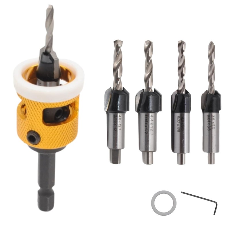DTRUCTIEW 5 Pcs Countersink Drill Bit Set, 1/4" Hex Shank