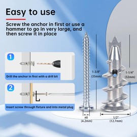 YOJEAR Metal Self Drilling Drywall Anchors, 101PCS Hollow Wall Anchors and Screws Kit, with Specialized Bit, Heavy Duty Sheetrock Anchors + #8×1-3/5 Screws, Easy for Wall, Shelve, Hanging and Mounting