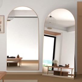 CONGUILIAO 71"x32" Gold Full Length Mirror, Aluminum Alloy Frame Arched Mirror, Floor Mirror with Standing, Full Body Mirror, Wall Mirror, Large Dressing Mirror for Bedroom Living Room