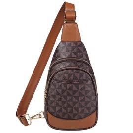 RAVUO Sling Bag for Women, Lightweight Anti Theft Checkered Crossbody Bag Ladies Small Fashionable Fanny Packs with Multiple Pockets and Adjustable Strap,Coffee