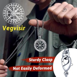 FaithHeart Norse Viking Compass Necklace, Stainless Steel Vegvisir Runes Pendant Talisman Jewellery, Nordic Gifts for Boyfriends Brothers